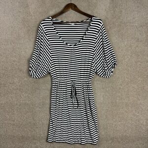 Calvin Klein T-Shirt Dress Size 8 Black/White‎ Striped Drawstring Waist Jersey